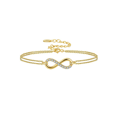 925 Sterling Silver Plated Gold Fashion Simple Infinity Symbol Cubic Zirconia Double Layer Bracelet