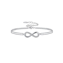Load image into Gallery viewer, 925 Sterling Silver Fashion Simple Infinity Symbol Cubic Zirconia Double Layer Bracelet
