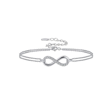 925 Sterling Silver Fashion Simple Infinity Symbol Cubic Zirconia Double Layer Bracelet