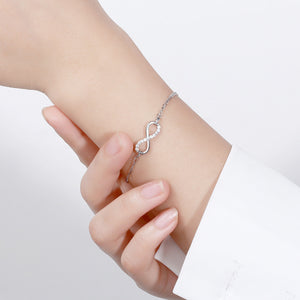 925 Sterling Silver Fashion Simple Infinity Symbol Cubic Zirconia Double Layer Bracelet