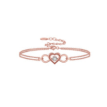 Load image into Gallery viewer, 925 Sterling Silver Plated Rose Gold Fashion Simple Hollow Heart Cubic Zirconia Double Layer Bracelet