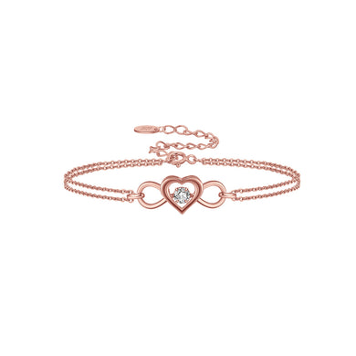 925 Sterling Silver Plated Rose Gold Fashion Simple Hollow Heart Cubic Zirconia Double Layer Bracelet