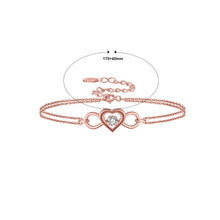 Load image into Gallery viewer, 925 Sterling Silver Plated Rose Gold Fashion Simple Hollow Heart Cubic Zirconia Double Layer Bracelet