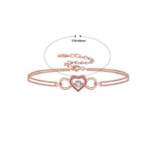 925 Sterling Silver Plated Rose Gold Fashion Simple Hollow Heart Cubic Zirconia Double Layer Bracelet