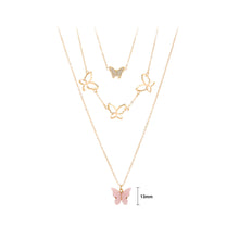 Load image into Gallery viewer, Fashion Elegant Plated Gold Butterfly Pendant with Cubic Zirconia and Layered Necklace