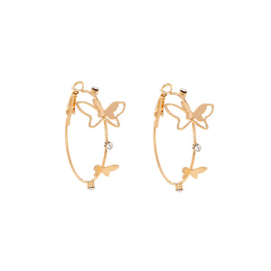Fashion Temperament Plated Gold Hollow Butterfly Geometric Circle Earrings with Cubic Zirconia