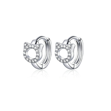 925 Sterling Silver Cute Sweet Cat Geometric Circle Stud Earrings with Cubic Zirconia