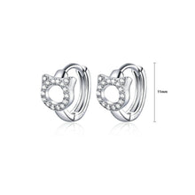 Load image into Gallery viewer, 925 Sterling Silver Cute Sweet Cat Geometric Circle Stud Earrings with Cubic Zirconia