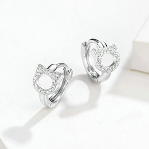 925 Sterling Silver Cute Sweet Cat Geometric Circle Stud Earrings with Cubic Zirconia