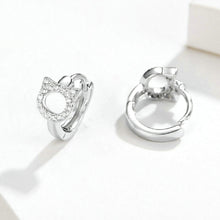 Load image into Gallery viewer, 925 Sterling Silver Cute Sweet Cat Geometric Circle Stud Earrings with Cubic Zirconia