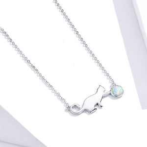 925 Sterling Silver Fashion Cute Cat Opal Bracelet