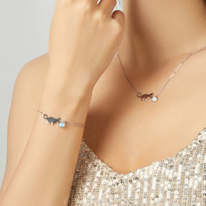 925 Sterling Silver Fashion Cute Cat Opal Bracelet