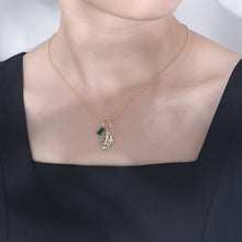 Load image into Gallery viewer, 925 Sterling Silver Plated Gold Fashion Temperament Leaf Green Cubic Zirconia Pendant with Necklace