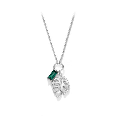 925 Sterling Silver Fashion Temperament Leaf Green Cubic Zirconia Pendant with Necklace