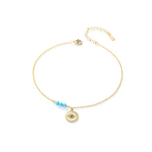 Load image into Gallery viewer, 925 Sterling Silver Plated Gold Simple Personality Devil&#39;s Eye Turquoise Anklet with cubic Zirconia