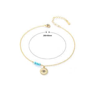 925 Sterling Silver Plated Gold Simple Personality Devil's Eye Turquoise Anklet with cubic Zirconia
