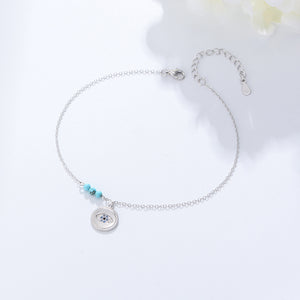 925 Sterling Silver Simple Personality Devil's Eye Turquoise Anklet with cubic Zirconia