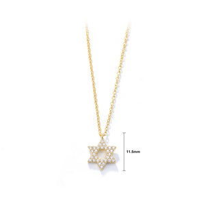 925 Sterling Silver Plated Gold Fashion Simple Six-pointed Star Pendant with Cubic Zirconia and Necklace