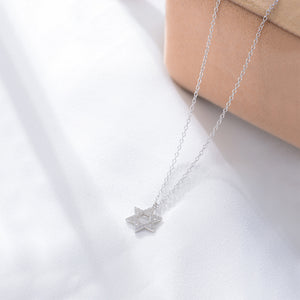925 Sterling Silver Fashion Simple Six-pointed Star Pendant with Cubic Zirconia and Necklace