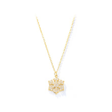 Load image into Gallery viewer, 925 Sterling Silver Plated Gold Fashion Simple Snowflake Pendant with Cubic Zirconia and Necklace
