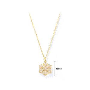 925 Sterling Silver Plated Gold Fashion Simple Snowflake Pendant with Cubic Zirconia and Necklace