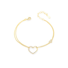 Load image into Gallery viewer, 925 Sterling Silver Plated Gold Simple Fashion Hollow Heart Bracelet with Cubic Zirconia