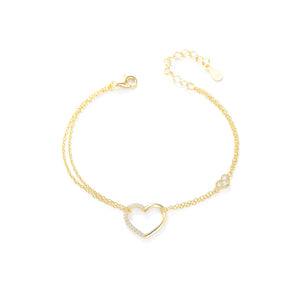 925 Sterling Silver Plated Gold Simple Fashion Hollow Heart Bracelet with Cubic Zirconia