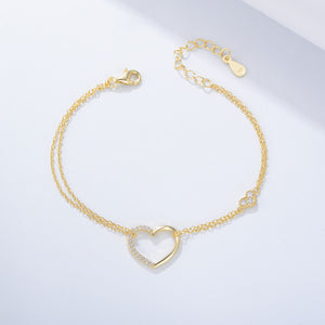 925 Sterling Silver Plated Gold Simple Fashion Hollow Heart Bracelet with Cubic Zirconia