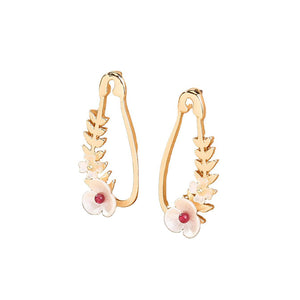 Fashion Creative Plated Gold Shell Flower Leaf Paper Clip Stud Earrings