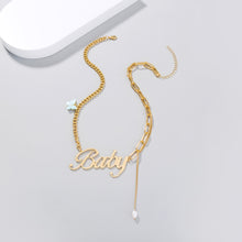 Load image into Gallery viewer, Fashion Exaggerated Plated Gold Alphabet Baby Butterfly Imitation Pearl Tassel Necklace
