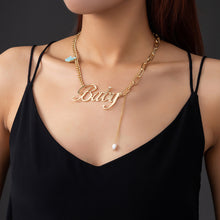 Load image into Gallery viewer, Fashion Exaggerated Plated Gold Alphabet Baby Butterfly Imitation Pearl Tassel Necklace