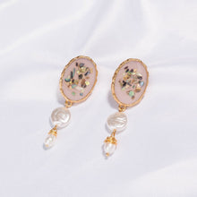Load image into Gallery viewer, Fashion Elegant Plated Gold Shell Colorful Pattern Geometric Oval Earrings with Imitation Pearls