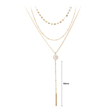 Load image into Gallery viewer, Simple Fashion Plated Gold Geometric Round Tassel Pendant with Imitation Pearls and Layered Necklace