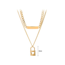Load image into Gallery viewer, Fashion Simple Plated Gold Hollow Heart Lock Geometric Pendant with Double Layer Necklace