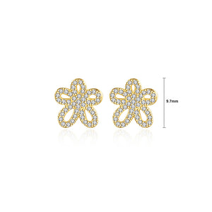925 Sterling Silver Plated Gold Fashion Simple Flower Stud Earrings with Cubic Zirconia