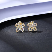 Load image into Gallery viewer, 925 Sterling Silver Plated Gold Fashion Simple Flower Stud Earrings with Cubic Zirconia