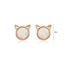 Load image into Gallery viewer, 925 Sterling Silver Plated Rose Gold Simple Cute Cat Opal Stud Earrings