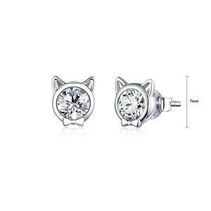 925 Sterling Silver Simple Cute Cat Stud Earrings with Cubic Zirconia
