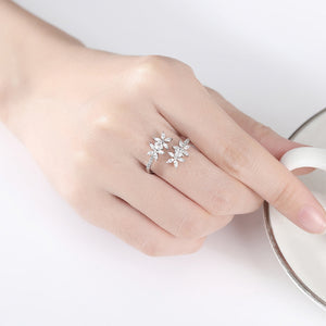 Fashion Bright Flower Adjustable Open Ring with Cubic Zirconia