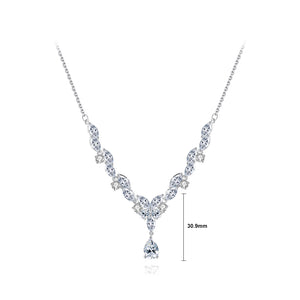 Fashion Brilliant Floral Geometric Water Drop Pendant with Cubic Zirconia and Necklace