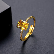 Load image into Gallery viewer, Fashion Simple Plated Gold Geometric Square Yellow Cubic Zirconia Adjustable Ring