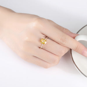 Fashion Simple Plated Gold Geometric Square Yellow Cubic Zirconia Adjustable Ring