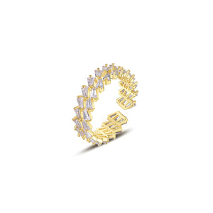Fashion Temperament Plated Gold Geometric Adjustable Open Ring with Cubic Zirconia