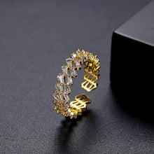 Load image into Gallery viewer, Fashion Temperament Plated Gold Geometric Adjustable Open Ring with Cubic Zirconia