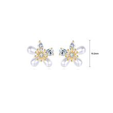 Load image into Gallery viewer, Simple and Elegant Plated Gold Flower Imitation Pearl Stud Earrings with Cubic Zirconia