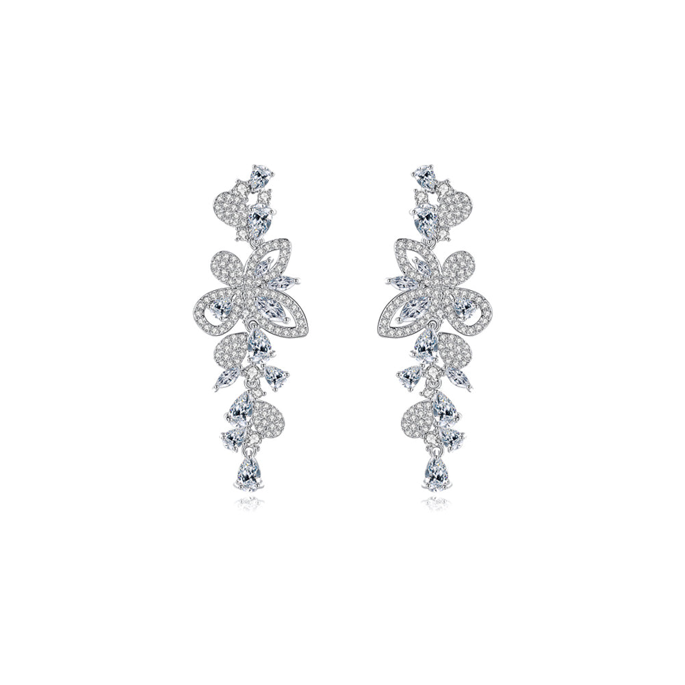 Fashion Bright Butterfly Long Earrings with Cubic Zirconia