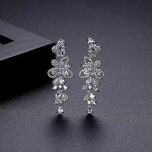 Fashion Bright Butterfly Long Earrings with Cubic Zirconia