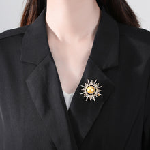 Load image into Gallery viewer, Fashion and Elegant Plated Gold Geometric Yellow Imitation Pearl Brooch with Cubic Zirconia