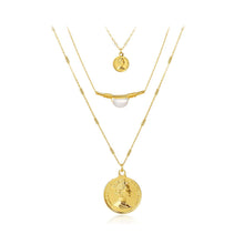 Load image into Gallery viewer, Fashion Elegant Plated Gold Queen Geometric Round Pendant with Imitation Pearls and Multilayer Necklace