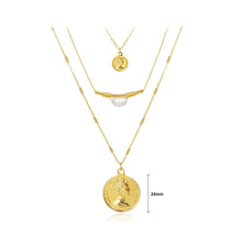 Load image into Gallery viewer, Fashion Elegant Plated Gold Queen Geometric Round Pendant with Imitation Pearls and Multilayer Necklace